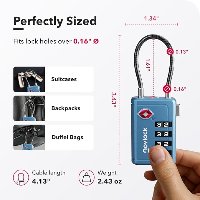 Luggage Locks TSA Approved with Inspection Indicator and Resettable 4-Digit, Easy-to-Read Combination, TSA Locks for Luggage, Suitcases, Backpacks & Travel Bags, Blue, 2-Pack