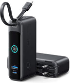 INIU Portable Charger, 10000mAh 30W Fast Charging Power Bank, Built-in USB C Cable and Foldable AC Plug, Travel Essentials Battery Pack for iPhone 16 15, Samsung S25 S24, MacBook