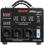 VEVOR Voltage Auto Converter Transformer, 3000VA, Heavy Duty Step Up/Down Power Transformer, 110V to 220V and 220V to 110V, with 3 US Outlets, 3 EU Outlets, LCD Display, Circuit Breaker Protection