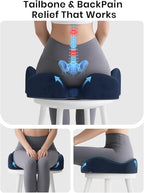 Benazcap Seat Cushion - Memory Foam Car Seat Pad - Sciatica & Lower Back Pain Relief - Car Seat Cushions for Driving - Road Trip Essentials for Drivers, Dark Blue