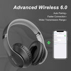 Wireless Bluetooth Headphones Over Ear 65H Playtime HiFi Stereo Headset with Microphone and 6EQ Modes Foldable Bluetooth V6.0 Headphones for Travel Smartphone Computer Laptop