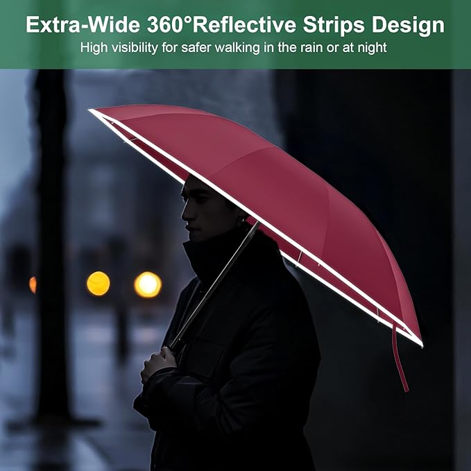 4-in-1 Inverted Travel Umbrella Compact, Automatic Large Umbrellas for Rain & Sun, Portable Windproof Umbrella for Backpack, Reverse Folding Umbrella for UV with Reflective Strips,Lightweight