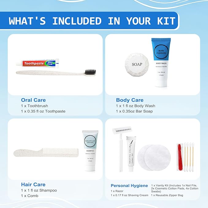 40 Kits Travel Toiletry Kit Bulk, 9-in-1 Disposable Personal Hygiene Kit, Basic Toiletry Kits for Men Women, Homeless Care Supplies Charity Kit for Guest, Hotel, Camping, Travel, Donation