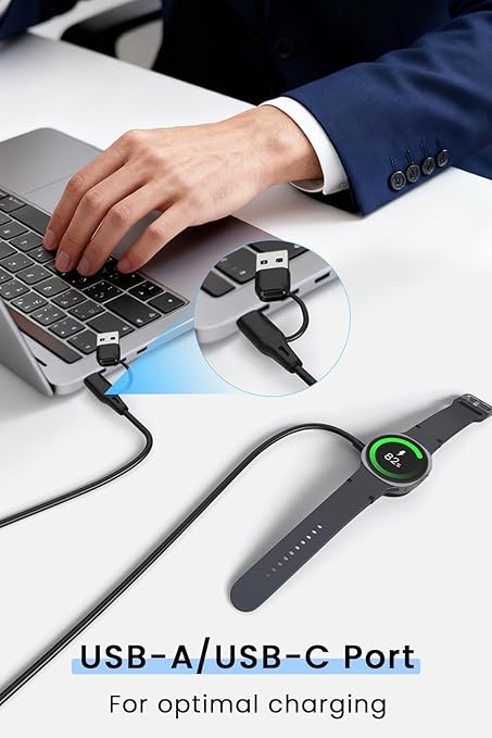 2 in 1 USB C/A Charger Compatible with Samsung Galaxy Watch 8/8 Classic /7/6/6 Classic/5 Pro/5/4/3/FE/Ultra 2025/2024/Active 1/2 Smartwatch 2 Pack Magnetic Fast Charging Cable-100cm