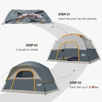 CAMPROS CP Camping Tent 2/4/6 Person, Waterproof Windproof Double Layer Dome Tent, Easy Setup with Large Mesh Windows & Wide Door for Outdoor Camping Backyard