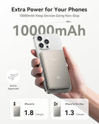 Kuulaa 0.5" Magsafe Portable Charger, 10000mAh Magnetic Power Bank & Slim Battery Pack - Qi2 Certified 15W Wireless Charging with 20W USB-C PD for iPhone 17/16/15/14/13/12 Pro/Air Series