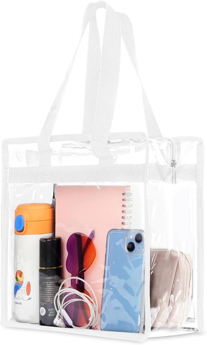 Hoiny Clear Bag for Stadium Events Approved, 12x6x12 Large Transparent Tote Bag with Zipper for Gym Concert Sports Festivals