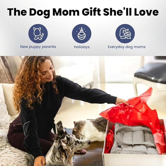 rubyloo Puffer Dog Travel Bag for Dog Moms – Doggy Diaper Bag with Pet Bowls & Food Storage or Everyday Puffy Tote – Doggy Mom Gifts for Women – Lightweight, Travel-Ready Gift for Pet Lovers - Khaki