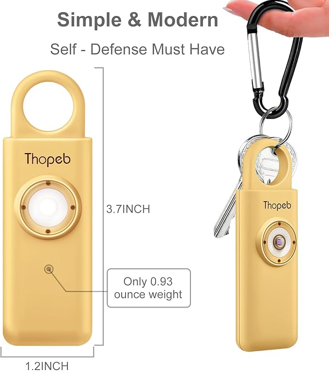 Thopeb–The Original Personal Safety Alarm for Women Self Defense – Elders & Kids Self Defense Keychain Siren – 135dB Loud Siren Bird Sound – Cute Key Chains Protection (Metallic Gold)
