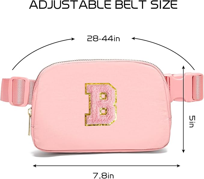Gitus Belt Bag Fanny Pack Crossbody Bags with Initial Letter Patch Cute Stuff Birthday Gifts for Teenager Girls Trendy Preppy Stuff for Teen Girls Cool Stuff for Teens (Light Pink-B)