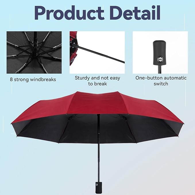 6 Pcs Travel Compact Umbrella, Automatic Open and Close Umbrella, Windproof Travel Rain Umbrellas, Folding and Portable Umbrellas for Men and Women