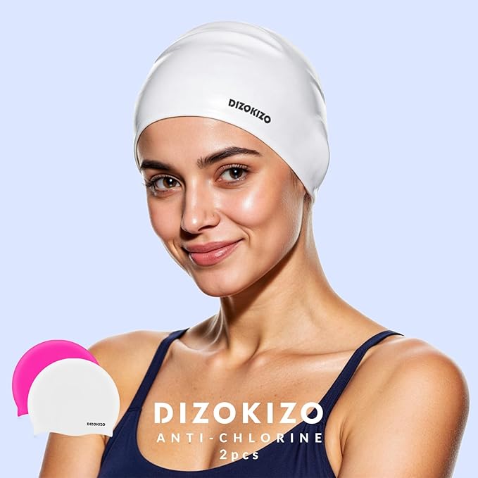 2pcs High Elasticity Silicone Swim Cap for Women and Men, Comfortable Non-Slip Swimming Caps for Long and Short Hair, Durable Waterproof Swim Hats for Adults, Keep Hair Dry
