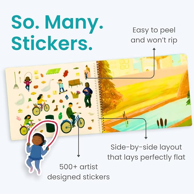 Let's Play Outside 500+ Kids Sticker Book by Cupkin Fun Toddler Travel Activity Coloring and Sticker Book, Road Trip Essentials, 12 Coloring Pages + 12 Scenes for Ages 2–8 Years