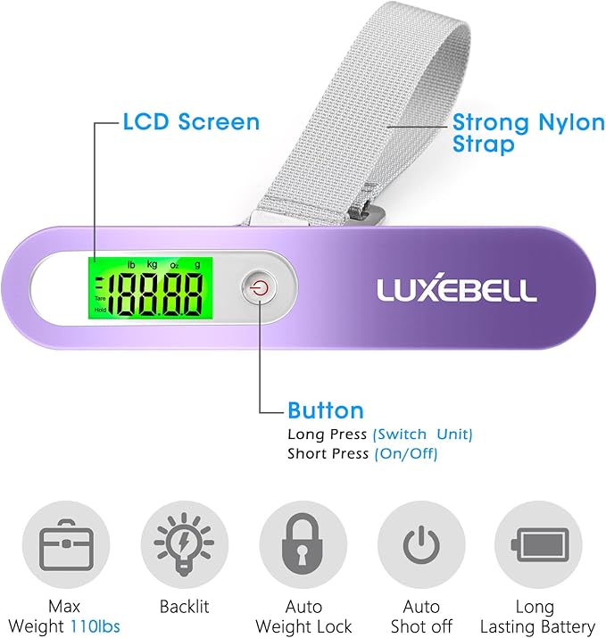 Digital Luggage Scale Vacation Travel Essentials Accessories Gifts for Traveler Portable Suitcase Handheld Weight Scale 110 lbs Hanging Baggage Travel Must Haves