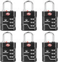 SURE LOCK TSA Approved Luggage Lock – 3-Digit Resettable Combination Padlock with Open Alert Red Dot, Large Easy-Read Dials for Suitcases, Backpacks, Gym & School Lockers(Black 6 pk)