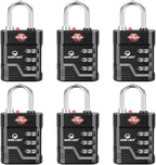 SURE LOCK TSA Approved Luggage Lock – 3-Digit Resettable Combination Padlock with Open Alert Red Dot, Large Easy-Read Dials for Suitcases, Backpacks, Gym & School Lockers(Black 6 pk)