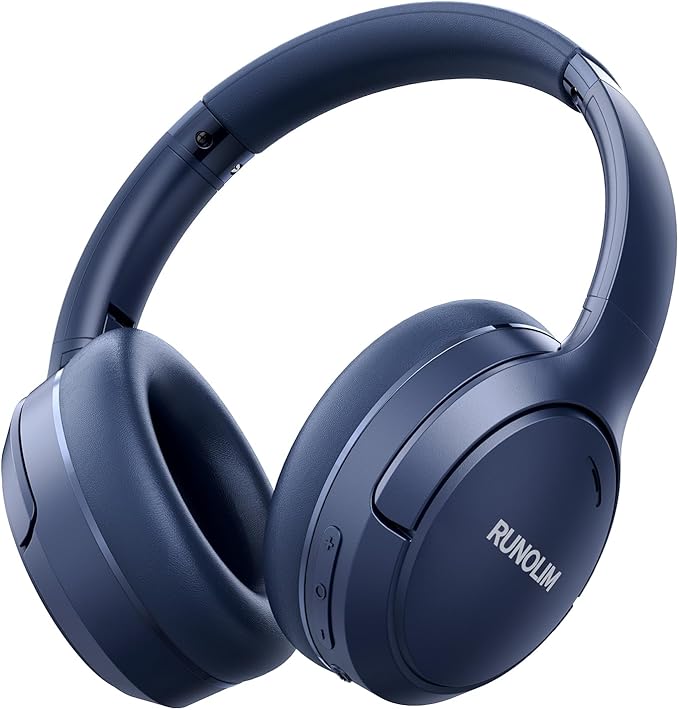 RUNOLIM Hybrid Active Noise Cancelling Headphones, 65H Playtime, Built-in Microphone, Bluetooth Wireless Over Ear Foldable Headphones with HiFi Audio, Home Travel Office