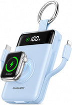 Portable Charger,5000mAh PD 20W Super Fast Charging Power Bank with Built-in Cables,Travel Keychain Battery Pack for Apple Watch Ultra/11/10/9/8/7/6/SE,iPhone 17/16/15/14/13/12 (Blue)
