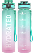 Sahara Sailor Water Bottle, 32/25/17oz Durable and Leakproof Water Bottles Motivational with Time Marker, Tritan, BPA Free, Wide Mouth with Easy Clean Brush for Gym, Travel, School, Office (1 Bottle)
