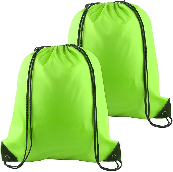 PLULON 2Pcs Drawstring Bags Bulk Fluorescent Green Drawstring Backpack String Backpack Cinch Sack Sport Gym Bags for Yoga Traveling Outdoor Sports