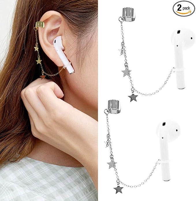ZOSTLAND Compatible with 1 Pair Creative Earphone Anti Lost Earring Clip Earclip Strap Wireless Earhook Earbud Ear Bud Holder Connector for Airpods 1/2/Pro/3 Beats Fit Pro Sony(Star Silver)