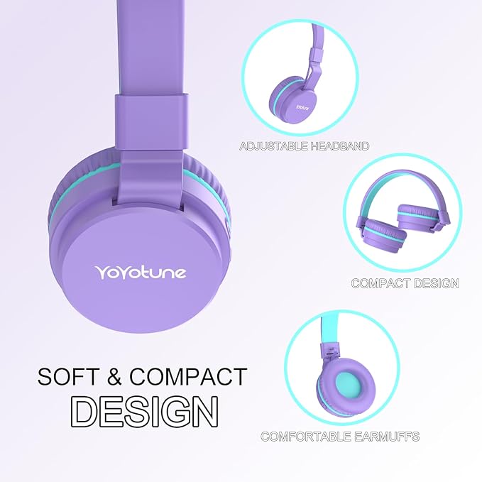 Kids Bluetooth Headphones,Lightweight Kids Headphones Wireless,85/94dB Safe Volume,40H Playtime,Fast Charging,Bluetooth 5.3,Over Ear,Toddler Headphone Built-in Mic for School/Tablet/Travel (Purple)