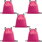 5-Pack Waterproof Drawstring Backpacks, Soccer-Texture Oxford Fabric, 16.9" × 13.8", Lightweight 0.20 lb Each, No Eyelets, Gym & Marathon Gear Sacks(Pink)