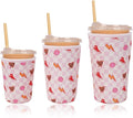 Reusable Insulated Neoprene Iced Coffee Cup Sleeve, Durable Drink Sleeve for Cold Beverages, Beverage Holder for Iced Coffee, Preppy Pink