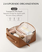 EACHY Travel Makeup Bag, Large Capacity Cosmetic Bag for Women, Waterproof PU Leather, Flat Open Portable Toiletry Bag for Skincare, Brushes & Travel Essentials