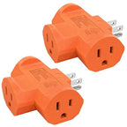 ELEGRP 3-Prong Heavy Duty Power Extender to Triple Outlet in T Direction, Multi-Directional Grounded Wall Tap Outlet Extender with 3 Prong Plug-in, 15-Amp, 125-Volt, ETL Listed, 2 Pack, Orange