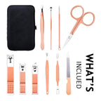 HANTEKAS Manicure Set 10 in 1 Stainless Steel, Nail Clippers Scissors Pedicure Tools Kit - Portable Travel Grooming Kit for Men and Women with Leather Case (Rose gold)