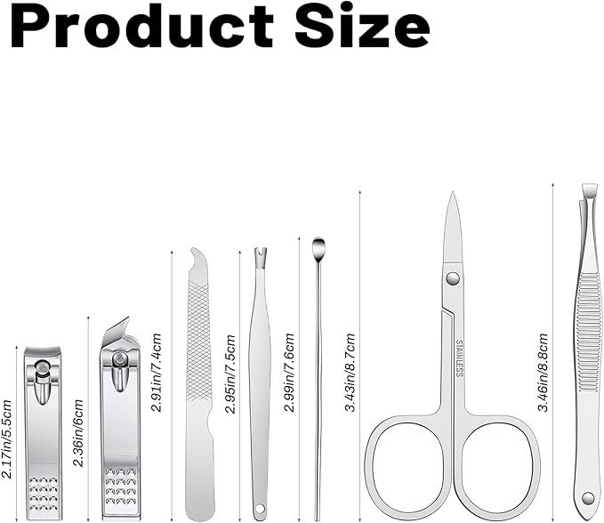 7 Pcs Travel Manicure Set Nail Clipper Set Gifts for Men & Women Fingernail Grooming Kit, Travel Clipper Kit with Nail Care Tools Beauty Scissors Tweezers PU Black Leather Pouch