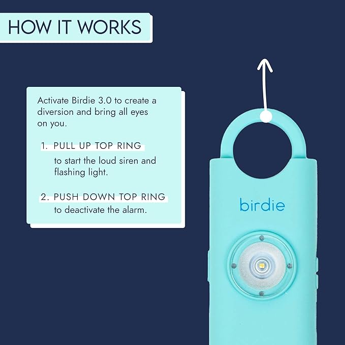 She’s Birdie 3.0 New Version – The Original Personal Safety Alarm for Women by Women–Loud Siren, Flash Light and Rechargeable Battery in a Variety of Colors (Aqua Blue)