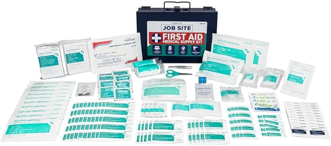 Metal Case First Aid Kit for Job Site & Contractors - OSHA Compliant, Heavy Duty Case for Work Trucks, Fleet, Renovation, Industrial, and Construction- 200 Piece Wall Mount & Portable First Aid Kit