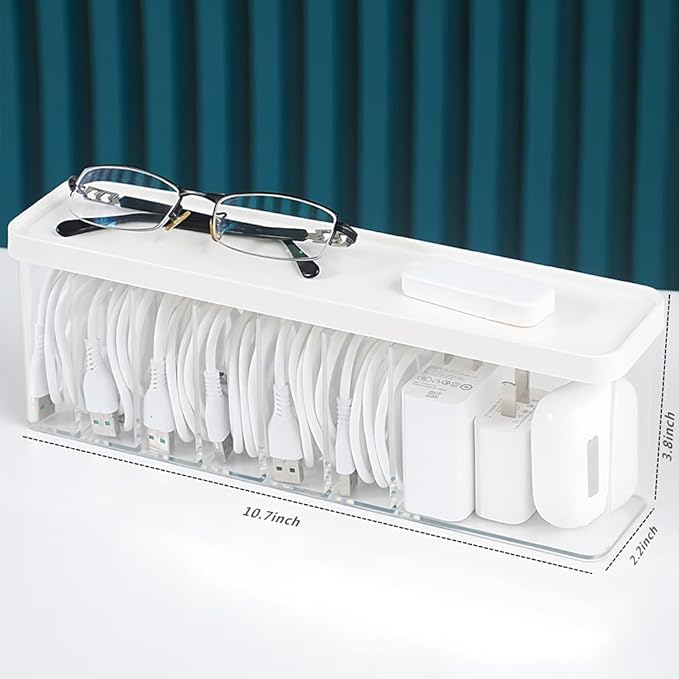 Charger Cable Cord Storage Organizer Box - 1 Pack With Lid - Easy Storage Without Cable Ties