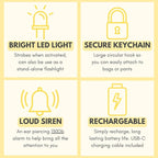 Securityman Personal Alarms for Women | Loudest Safety Alarm Keychain (130dB Siren and SOS Strobe Light) Everyday Personal Safety Devices for Women - White