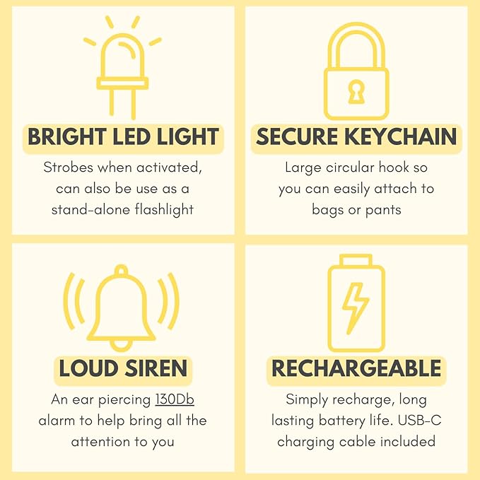 Securityman Personal Alarms for Women | Loudest Safety Alarm Keychain (130dB Siren and SOS Strobe Light) Everyday Personal Safety Devices for Women - White