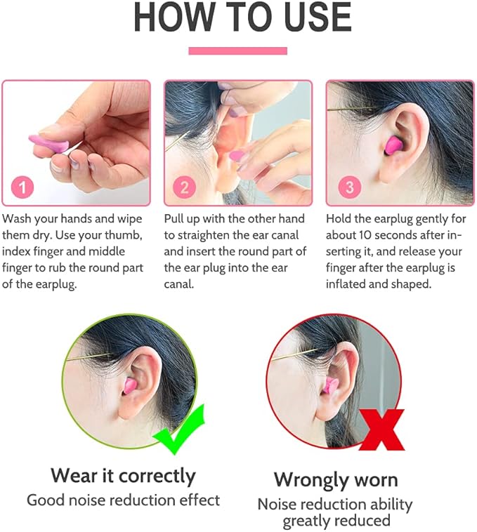 LYSIAN Slim Fit Foam Ear Plugs for Small Ear Canals, 100 Pairs 35dB SNR Noise Reduction Earplugs for Sleeping, Study, Snoring and Quiet Time, Women, Teens, Pink