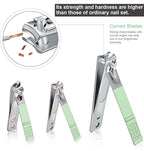 Manicure Set - 7 Pieces Professional Travel Nail Clippers with Green Leather Bag, Stainless Steel Nail Care Tools Grooming Kit for Women