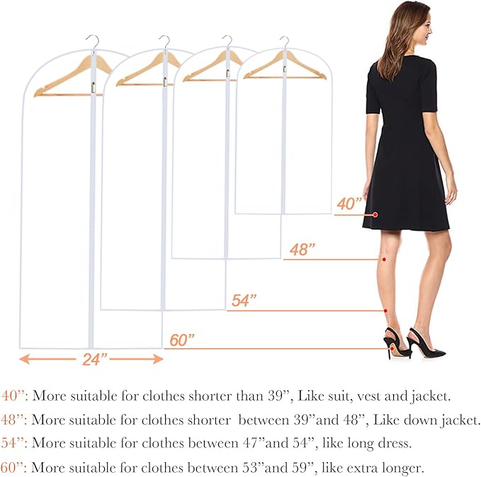 Clear Garment Bags for Hanging Clothes Travel (24'' x 54'' Set of 6) Clothes Storage Bags Closet Cover for Open Closet with Zipper for Suit, Sweaters Travel Laundry Wardrobe Closet Garment Dust Cover