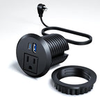 Recessed Power Grommet with 20W USB C Fast Charging, 2 inch Conference Recessed Outlet,Flush Mount for Desk,Office Tables,Furniture,6FT Cord, 45° Thin Flat Plug (Black, Grommet Outlet)