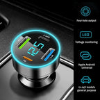 4 Ports Fast Car Charger,[Upgrade Voltmeter Display] PD+QC3.0+USB C Car Charger for 12-24V Cigarette Lighter Plug,Car Phone Charger Compatible with iPhone/Android/Samsung/iPad (QC3.0+Type-C+PD+2.4A)