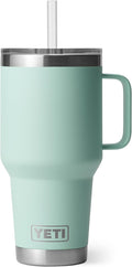 YETI Rambler 35 oz Tumbler with Handle and Straw Lid, Travel Mug Water Tumbler, Vacuum Insulated Cup with Handle, Stainless Steel, Seafoam