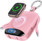 Portable Charger, 10000mAh 22.5W Fast Charging Power Bank with Built-in Cables, Travel Essentials Battery Pack with LED Display for iPhone, Portable iWatch Charger for 11/10/9/8/7/6/5/4/SE/Ultra Pink