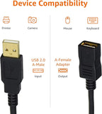 Amazon Basics USB-A 2.0 Extension Cable, Male to Female, 480Mbps Transfer Speed, 6.5 Foot, Black