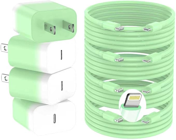 GREPHONE iPhone Charger Fast Charging,20W PD USB C Wall Charger 4 Pack with 6FT Fast Charging Cable - Fast Charger for iPhone 14/14 Pro Max/13/13 Pro/12/12 Pro/11/11 Pro/XS, iPad(Green)