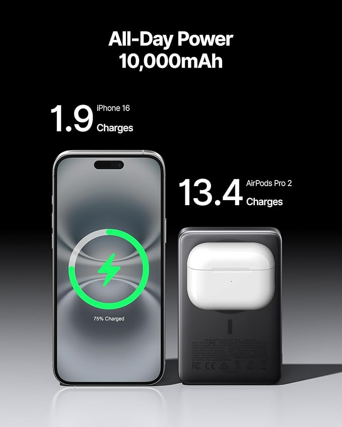 INIU for MagSafe Portable Charger, Original Qi2 Certified Wireless Fast Charging, Slimmest 10000mAh 45W Power Bank with USB C Cable&Stand, TSA Travel Battery Pack for iPhone 17-12 Series, Pretty Pink