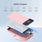 Portable Charger Built-in Cables,10000mAh Power Bank for iPhone,Fast Charge USB C Battery Pack Travel Essentials Slim Lightweight Powerbank Compatible with iPhone 17/16/15/14, Samsung, Android, etc