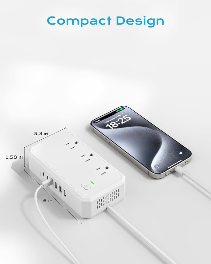 US to Europe Travel Adapter 220V to 110V Voltage Converter with 4.5A 6-Port USB Charging and UK/AU/US/EU Worldwide Plug Adapter