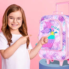 Kids Luggage for Girls, Cute Mermaid Suitcase Rolling with Wheels, Travel Carry on for Children Toddler Elementary - Pink